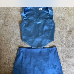 Blue Satin Two-Piece Set